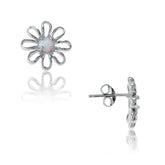Sterling Silver White Opal Daisy Flower Earrings